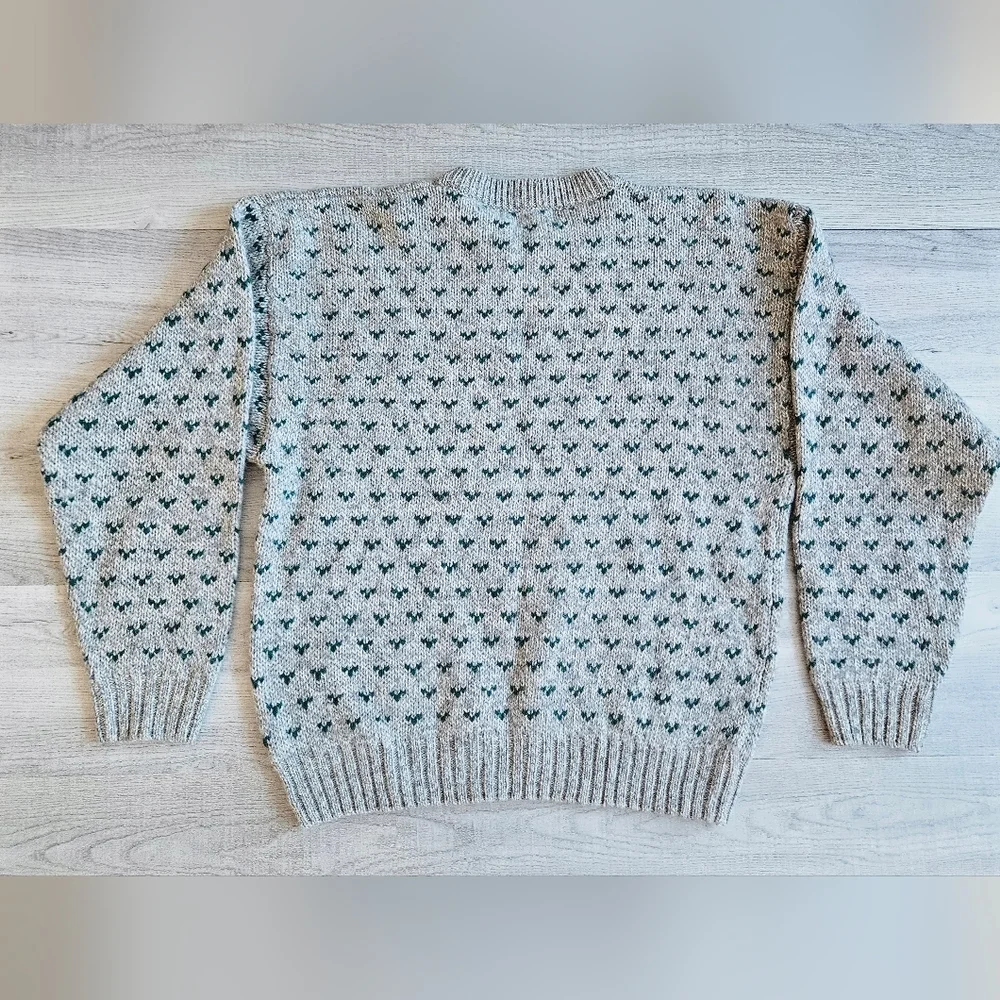 Vintage Eddie Bauer Gray Green Patterned Wool Classic Crewneck Sweater Medium - Picture 4 of 12